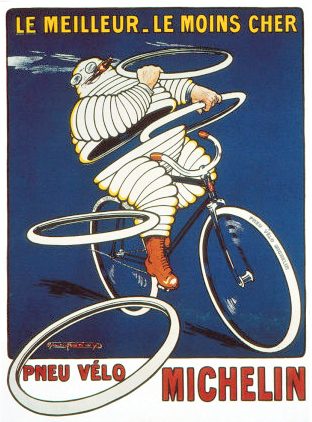 Publicité de 1912 pour la pneu vélo Michelin: le meilleur, le moins cher - Stanley Charles Roowy