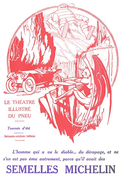 Publicité tirée de la 4éme de couverture de la Petite Illustration présentant les semelles antidérapantes Michelin.