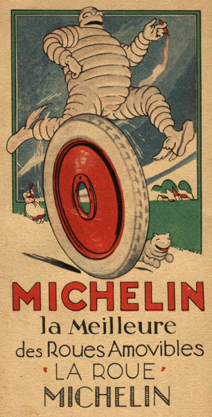 Publicité Michelin vers 1920 pour la jante amovible Michelin. Carte Michelin.